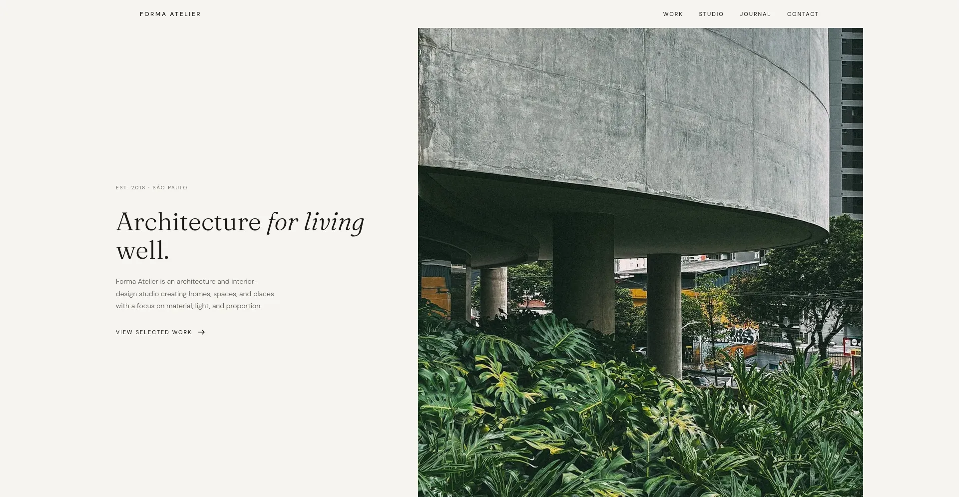 Home page of the Forma Atelier concept studio site